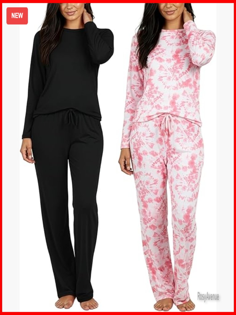 2 Pack Long Sleeve Pajama Sets Soft Comfy Cozy Sleepwear
